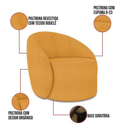 Imagem de Sofá 3 Lugares Orgânico 180cm Morgan E Poltrona Lua Bouclê Mostarda D03 - D'rossi