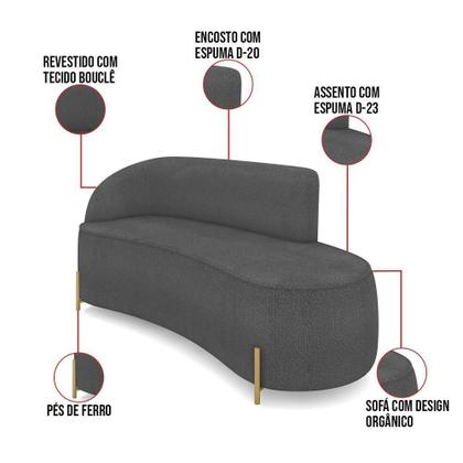 Imagem de Sofá 3 Lugares Orgânico 180cm Pé Dourado Morgan Bouclê Grafite D03 - D'rossi