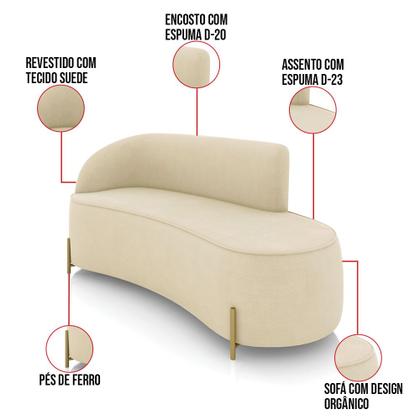 Imagem de Sofá 3 Lugares Orgânico 180cm Pé Dourado Morgan Suede Bege