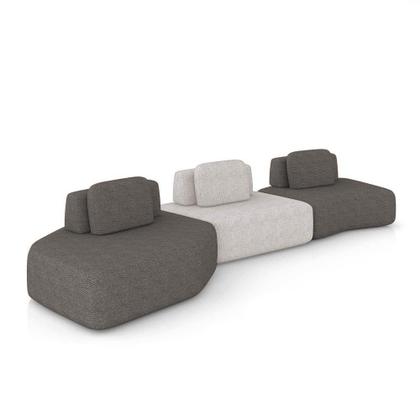 Imagem de Sofá 3 Lugares Orgânico Com Chaise E 2 Módulos Berlim Bouclê Grafite-cinza Caro K01 - D'rossi