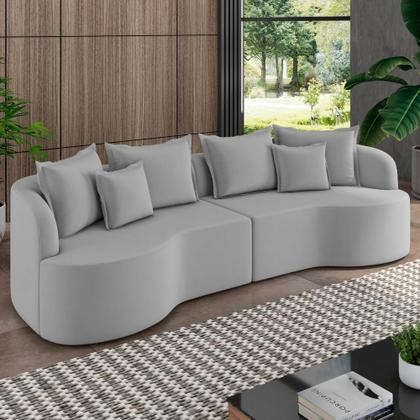 Imagem de Sofá 3 Lugares Orgânico Sala De Estar Living 230cm Ekos K01 Veludo Cinza Claro - Lyam Decor