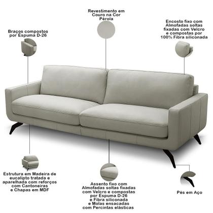 Imagem de Sofá 3 Lugares Para Sala De Estar Living Industrial 270cm Trento L06 Couro Pérola - Lyam Decor