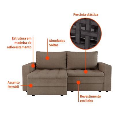 Imagem de Sofá 3 Lugares Retrátil Berna Linho Bege 210 cm