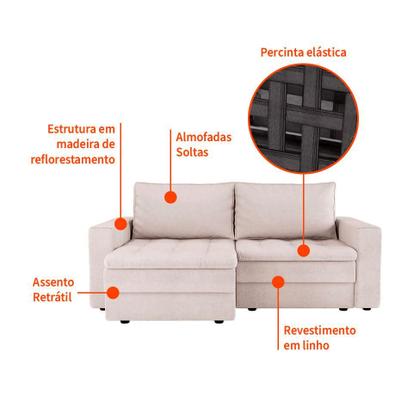 Imagem de Sofá 3 Lugares Retrátil Berna Linho Cru 210 cm