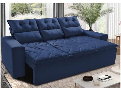Imagem de Sofá 3 Lugares Retrátil e Reclinável 2,00m Cama inBox Smal com bordado pantográfico Suede Azul