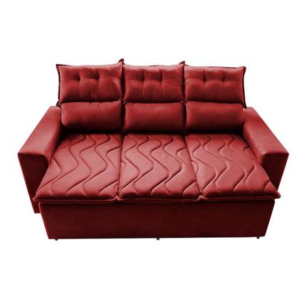 Imagem de Sofá 3 Lugares Retrátil e Reclinável 2,00m Cama inBox Smal com bordado pantográfico Suede Vermelho