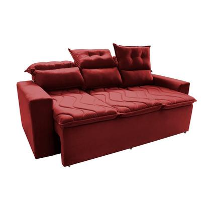 Imagem de Sofá 3 Lugares Retrátil e Reclinável 2,00m Cama inBox Smal com bordado pantográfico Suede Vermelho