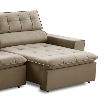 Imagem de Sofá 3 Lugares Retrátil e Reclinável Atenas Veludo Castor