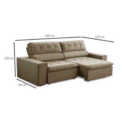 Imagem de Sofá 3 Lugares Retrátil e Reclinável Atenas Veludo Castor