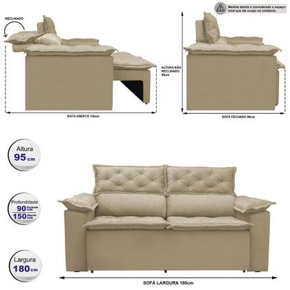 Sofá 3 Lugares Retrátil e Reclinável Cama inBox Compact 1,80m Velusoft Bege Imagem de Sofá 3 Lugares Retrátil e Reclinável Cama inBox Compact 1,80m Velusoft Bege