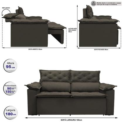 Imagem de Sofá 3 Lugares Retrátil e Reclinável Cama inBox Compact 1,80m Velusoft Café