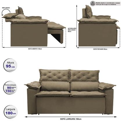 Sofá 3 Lugares Retrátil e Reclinável Cama inBox Compact 1,80m Velusoft Castor Imagem de Sofá 3 Lugares Retrátil e Reclinável Cama inBox Compact 1,80m Velusoft Castor