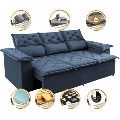 Sofá 3 Lugares Retrátil e Reclinável Cama inBox Compact 2,00m Velusoft Azul Imagem de Sofá 3 Lugares Retrátil e Reclinável Cama inBox Compact 2,00m Velusoft Azul