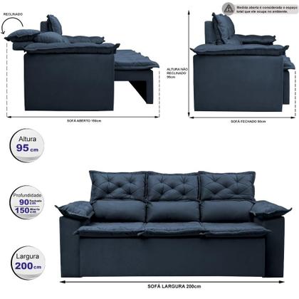 Sofá 3 Lugares Retrátil e Reclinável Cama inBox Compact 2,00m Velusoft Azul Imagem de Sofá 3 Lugares Retrátil e Reclinável Cama inBox Compact 2,00m Velusoft Azul