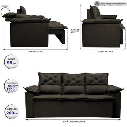 Sofá 3 Lugares Retrátil e Reclinável Cama inBox Compact 2,00m Velusoft Café Imagem de Sofá 3 Lugares Retrátil e Reclinável Cama inBox Compact 2,00m Velusoft Café