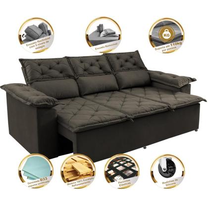 Sofá 3 Lugares Retrátil e Reclinável Cama inBox Compact 2,00m Velusoft Café Imagem de Sofá 3 Lugares Retrátil e Reclinável Cama inBox Compact 2,00m Velusoft Café
