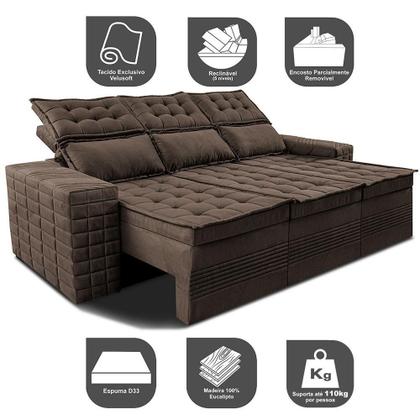 Imagem de Sofá 3 Lugares Retrátil e Reclinável Cama inBox Senses 2,00m Velusoft Café
