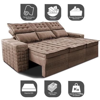 Imagem de Sofá 3 Lugares Retrátil e Reclinável Cama inBox Senses 2,00m Velusoft Castor