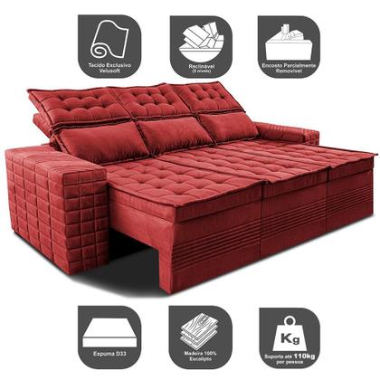 Imagem de Sofá 3 Lugares Retrátil e Reclinável Cama inBox Senses 2,00m Velusoft Vermelho