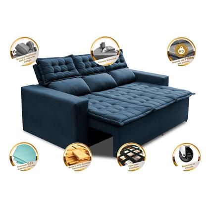 Imagem de Sofá 3 Lugares Retrátil e Reclinável Cama inBox Slim 2,00m Velusoft Azul