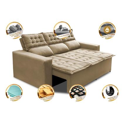 Imagem de Sofá 3 Lugares Retrátil e Reclinável Cama inBox Slim 2,00m Velusoft Bege