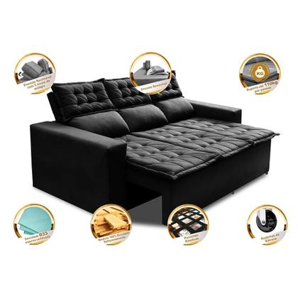 Imagem de Sofá 3 Lugares Retrátil e Reclinável Cama inBox Slim 2,00m Velusoft Preto