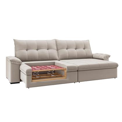 Imagem de Sofá 3 Lugares Retrátil e Reclinável com USB Flexforma Triton Veludo Marfim 230 cm