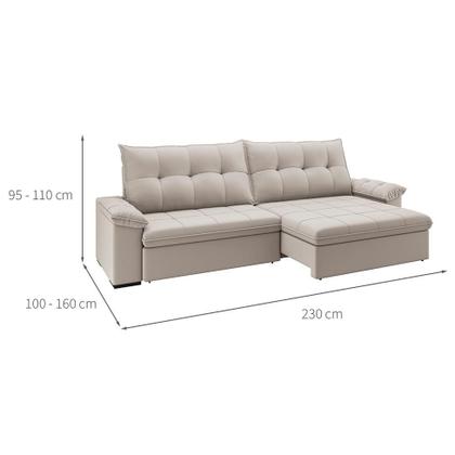 Imagem de Sofá 3 Lugares Retrátil e Reclinável com USB Flexforma Triton Veludo Marfim 230 cm