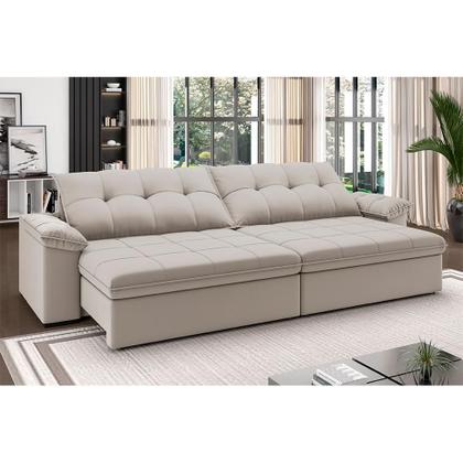 Imagem de Sofá 3 Lugares Retrátil e Reclinável com USB Flexforma Triton Veludo Marfim 230 cm