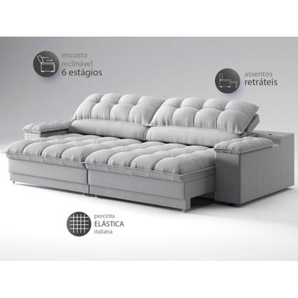 Imagem de Sofá 3 Lugares Retrátil e Reclinável Helen com USB e Porta-Copos Linho Prata 210 cm