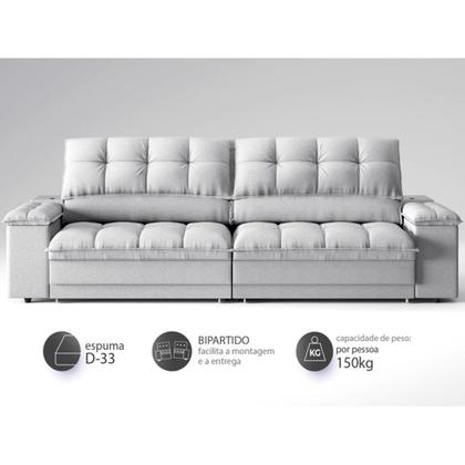 Imagem de Sofá 3 Lugares Retrátil e Reclinável Helen com USB e Porta-Copos Linho Prata 210 cm