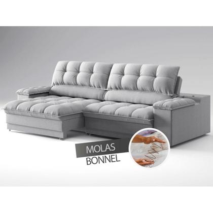 Imagem de Sofá 3 Lugares Retrátil e Reclinável Helen com USB e Porta-Copos Linho Prata 210 cm