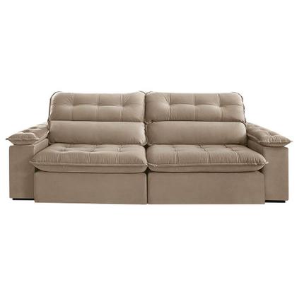 Sofá 3 Lugares Retrátil e Reclinável Jobi com USB Veludo Bege Natural 234 cm - Estofart Imagem de Sofá 3 Lugares Retrátil e Reclinável Jobi com USB Veludo Bege Natural 234 cm