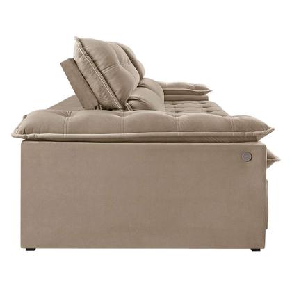 Sofá 3 Lugares Retrátil e Reclinável Jobi com USB Veludo Bege Natural 234 cm - Estofart Imagem de Sofá 3 Lugares Retrátil e Reclinável Jobi com USB Veludo Bege Natural 234 cm