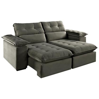 Imagem de Sofá 3 Lugares Retrátil e Reclinável Jobi com USB Veludo Cinza 194 cm