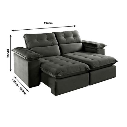 Imagem de Sofá 3 Lugares Retrátil e Reclinável Jobi com USB Veludo Cinza 194 cm