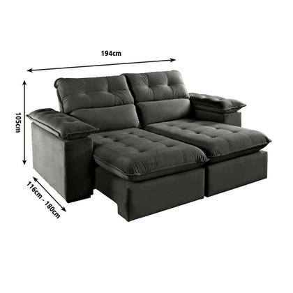 Sofá 3 Lugares Retrátil e Reclinável Jobi com USB Veludo Cinza 194 cm - Estofart Imagem de Sofá 3 Lugares Retrátil e Reclinável Jobi com USB Veludo Cinza 194 cm