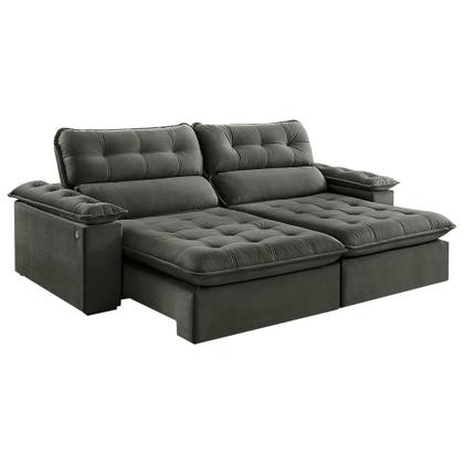 Imagem de Sofá 3 Lugares Retrátil e Reclinável Jobi com USB Veludo Cinza 234 cm