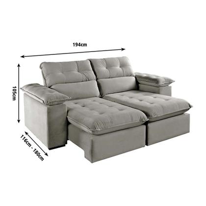 Sofá 3 Lugares Retrátil e Reclinável Jobi com USB Veludo Cinza Prateado 194 cm - Estofart Imagem de Sofá 3 Lugares Retrátil e Reclinável Jobi com USB Veludo Cinza Prateado 194 cm