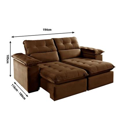 Sofá 3 Lugares Retrátil e Reclinável Jobi com USB Veludo Marrom 194 cm - Estofart Imagem de Sofá 3 Lugares Retrátil e Reclinável Jobi com USB Veludo Marrom 194 cm