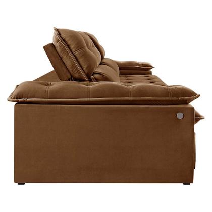Sofá 3 Lugares Retrátil e Reclinável Jobi com USB Veludo Marrom 234 cm - Estofart Imagem de Sofá 3 Lugares Retrátil e Reclinável Jobi com USB Veludo Marrom 234 cm