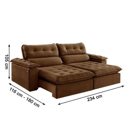 Sofá 3 Lugares Retrátil e Reclinável Jobi com USB Veludo Marrom 234 cm - Estofart Imagem de Sofá 3 Lugares Retrátil e Reclinável Jobi com USB Veludo Marrom 234 cm