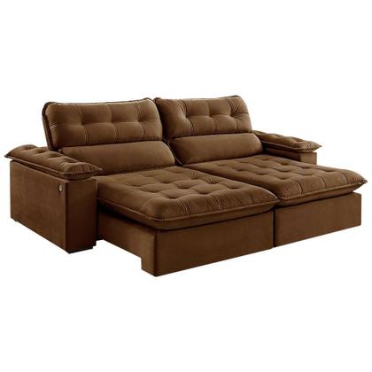Sofá 3 Lugares Retrátil e Reclinável Jobi com USB Veludo Marrom 234 cm - Estofart Imagem de Sofá 3 Lugares Retrátil e Reclinável Jobi com USB Veludo Marrom 234 cm