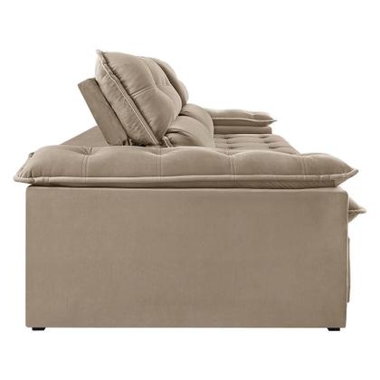 Imagem de Sofá 3 Lugares Retrátil e Reclinável Jobi Veludo Bege Natural 234 cm