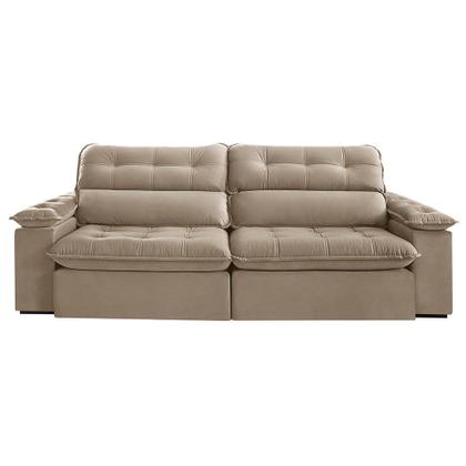 Imagem de Sofá 3 Lugares Retrátil e Reclinável Jobi Veludo Bege Natural 234 cm