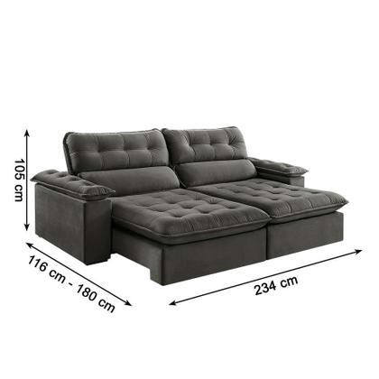 Sofá 3 Lugares Retrátil e Reclinável Jobi Veludo Cinza 234 cm - Estofart Imagem de Sofá 3 Lugares Retrátil e Reclinável Jobi Veludo Cinza 234 cm