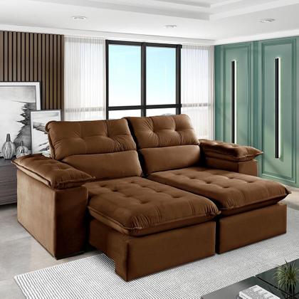 Imagem de Sofá 3 Lugares Retrátil e Reclinável Jobi Veludo Marrom 194 cm