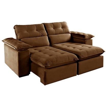 Imagem de Sofá 3 Lugares Retrátil e Reclinável Jobi Veludo Marrom 194 cm