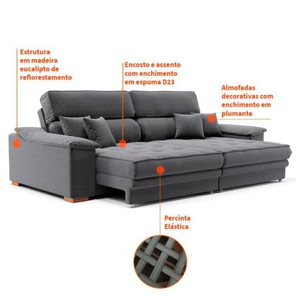 Imagem de Sofá 3 Lugares Retrátil e Reclinável Lupin Linho Grafite