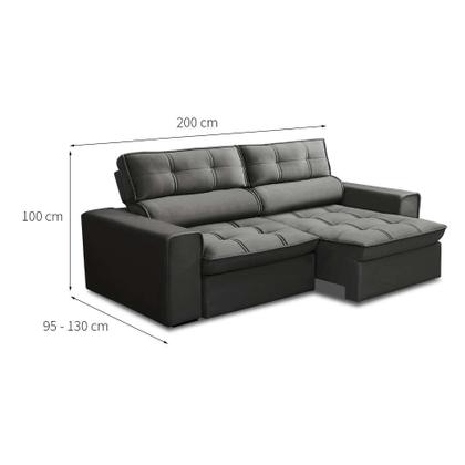 Imagem de Sofá 3 Lugares Retrátil e Reclinável Nantes Veludo Grafite 200 cm